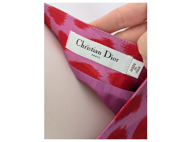 Falda de seda con estampado de leopardo Christian Dior París Rosa Roja - vista 5