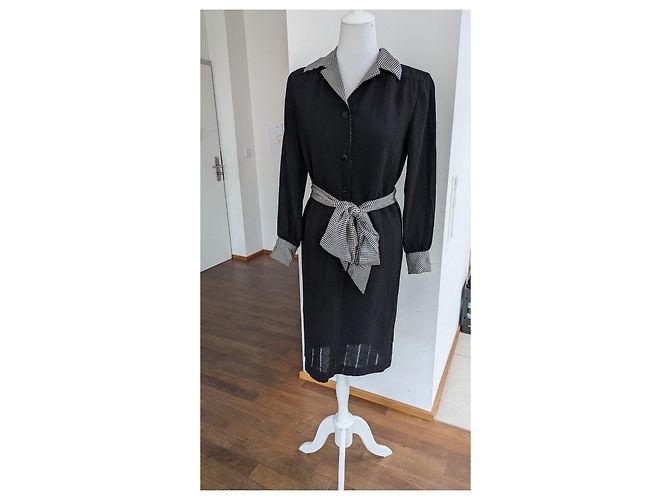 Céline Vestido negro Celine con acentos de vichy Blanco - vista 2