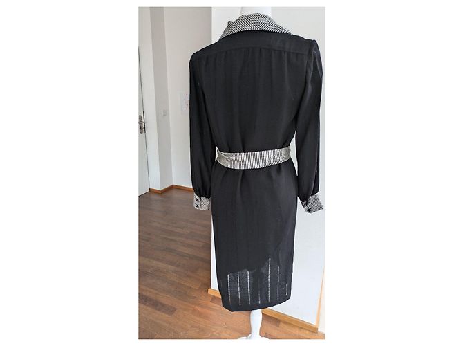 Céline Vestido negro Celine con acentos de vichy Blanco - vista 4