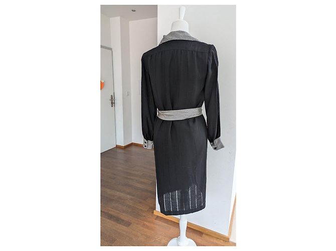 Céline Vestido negro Celine con acentos de vichy Blanco - vista 5