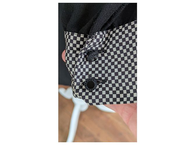 Céline Vestido negro Celine con acentos de vichy Blanco - vista 6
