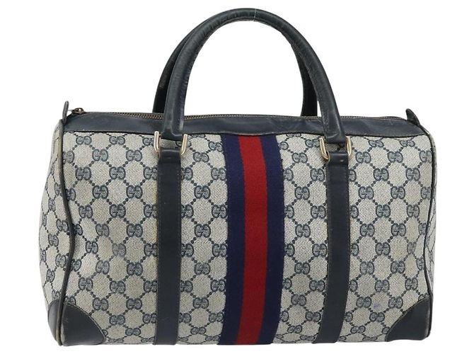 Gucci Borsa Boston GG Supreme Sherry Line in PVC Navy Gold Auth LNZ318 D'oro Blu navy - vista 13