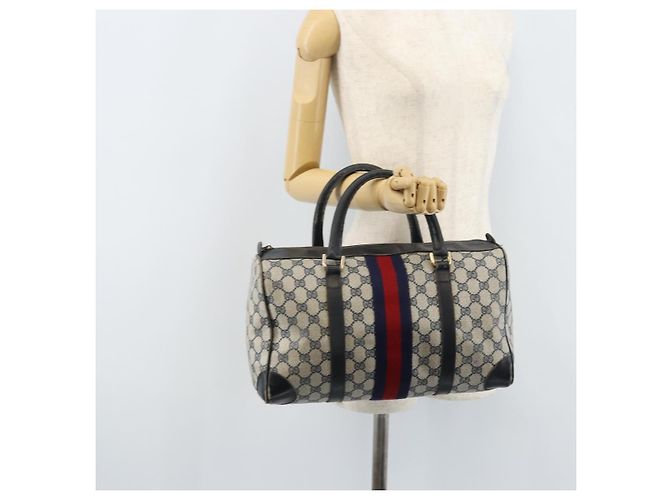 Gucci Borsa Boston GG Supreme Sherry Line in PVC Navy Gold Auth LNZ318 D'oro Blu navy - vista 19