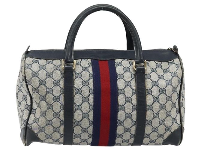 Gucci Borsa Boston GG Supreme Sherry Line in PVC Navy Gold Auth LNZ318 D'oro Blu navy - vista 2