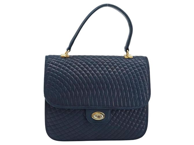 BALLY Borsa a mano in pelle blu navy dorato Auth 166993 D'oro - vista 13