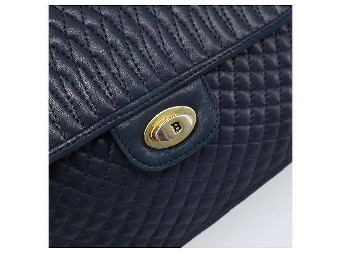 BALLY Borsa a mano in pelle blu navy dorato Auth 166993 D'oro - vista 17