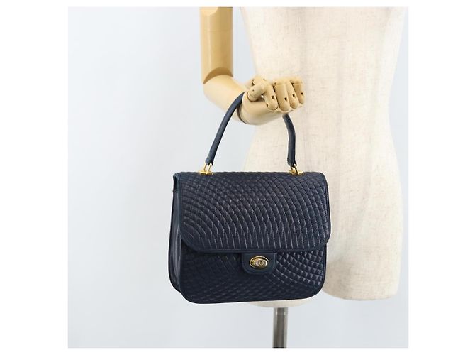 BALLY Borsa a mano in pelle blu navy dorato Auth 166993 D'oro - vista 22