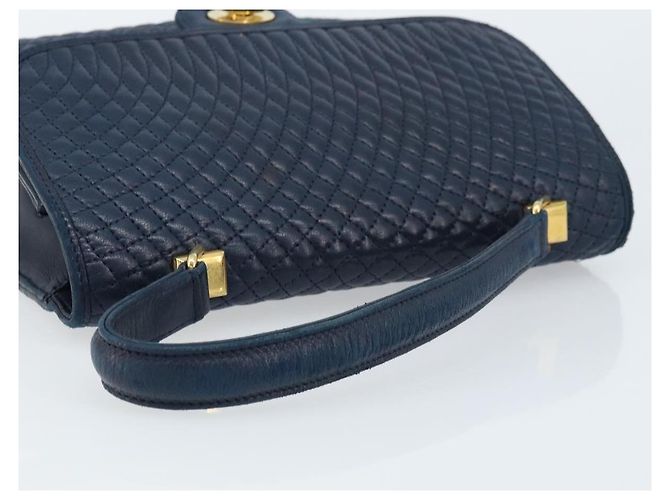 BALLY Borsa a mano in pelle blu navy dorato Auth 166993 D'oro - vista 7