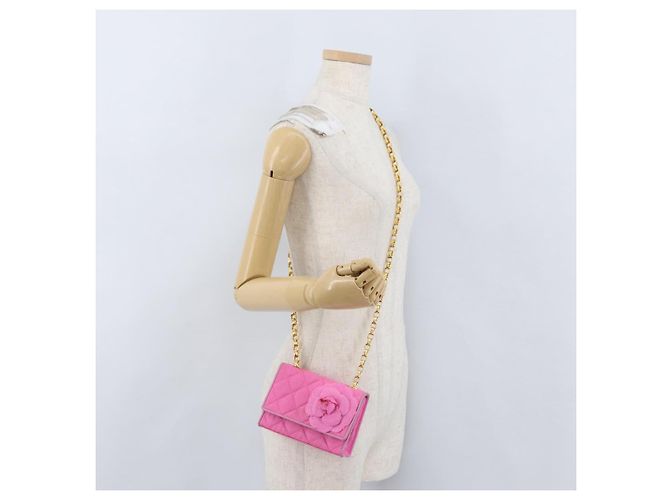 CHANEL Borsa a Spalla Matelassé Catena Camelia Tela Rosa Oro CC Auth 172461V D'oro - vista 28
