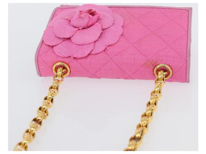 CHANEL Borsa a Spalla Matelassé Catena Camelia Tela Rosa Oro CC Auth 172461V D'oro - vista 7