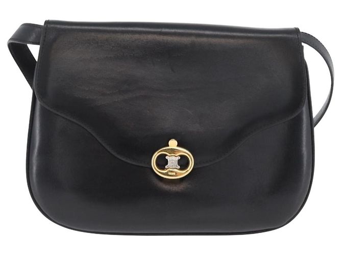 Céline Borsa a Spalla in Pelle Nera e Oro Auth ka2969 Nero D'oro - vista 13