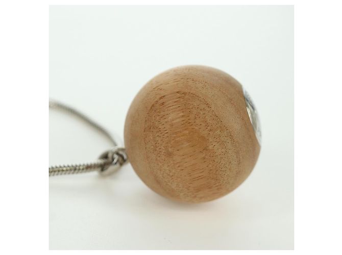 Hermès Collana Woodball in metallo Beige Auth HERMES 168329M - vista 12