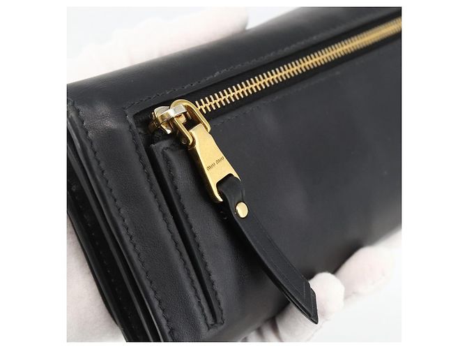 Portafoglio Lungo Miu Miu Pelle Nera Oro Auth bs33771 Nero D'oro - vista 17