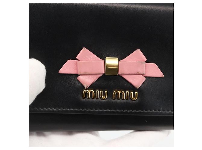 Portafoglio Lungo Miu Miu Pelle Nera Oro Auth bs33771 Nero D'oro - vista 18
