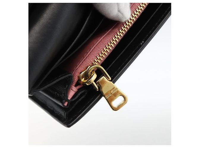 Portafoglio Lungo Miu Miu Pelle Nera Oro Auth bs33771 Nero D'oro - vista 9
