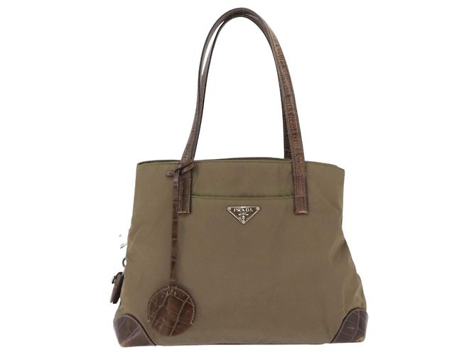 PRADA Borsa a mano in nylon khaki argento autentica 173838 Cachi - vista 13