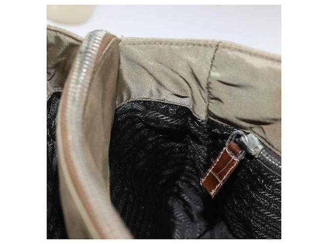 PRADA Borsa a mano in nylon khaki argento autentica 173838 Cachi - vista 20