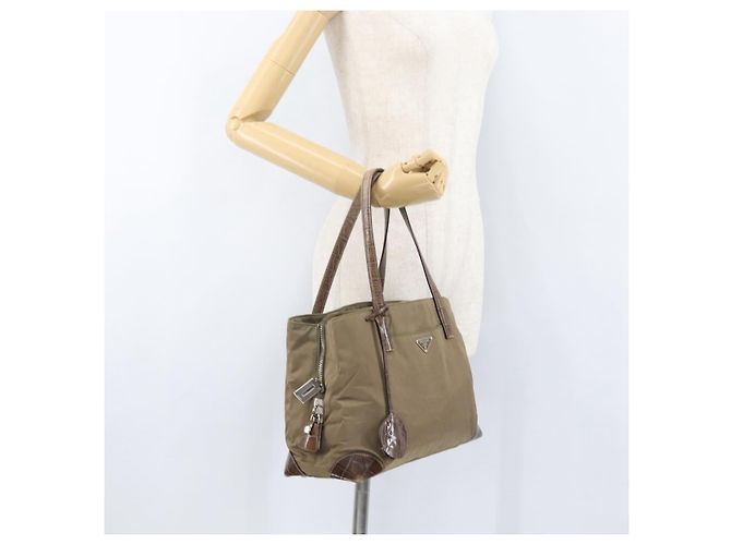 PRADA Borsa a mano in nylon khaki argento autentica 173838 Cachi - vista 26
