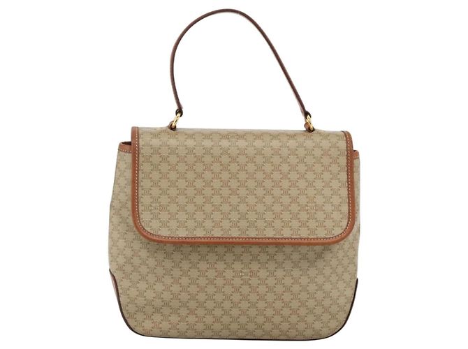 Céline Borsa a mano in tela Macadam CELINE PVC Beige Oro Auth LNZ539 D'oro - vista 13