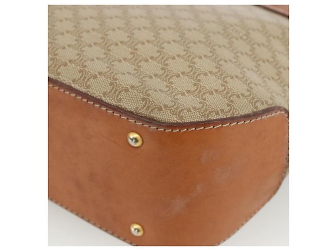 Céline Borsa a mano in tela Macadam CELINE PVC Beige Oro Auth LNZ539 D'oro - vista 15