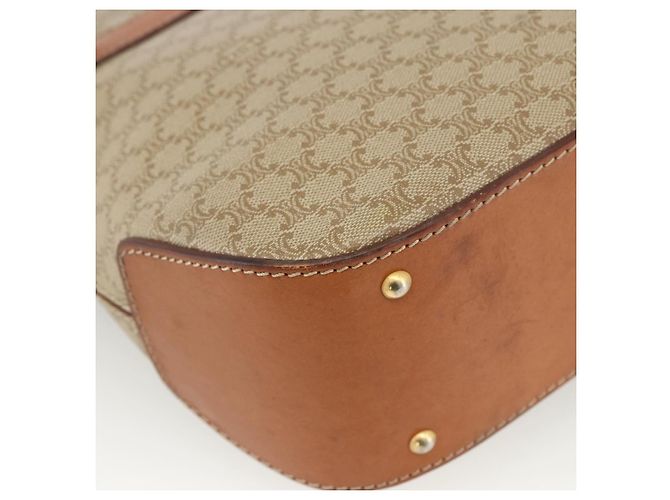 Céline Borsa a mano in tela Macadam CELINE PVC Beige Oro Auth LNZ539 D'oro - vista 16