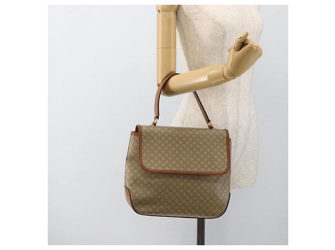 Céline Borsa a mano in tela Macadam CELINE PVC Beige Oro Auth LNZ539 D'oro - vista 22