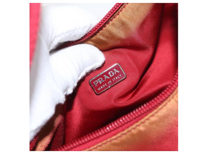 PRADA Borsa a mano in nylon rosso argento Auth LNZ983 - vista 10