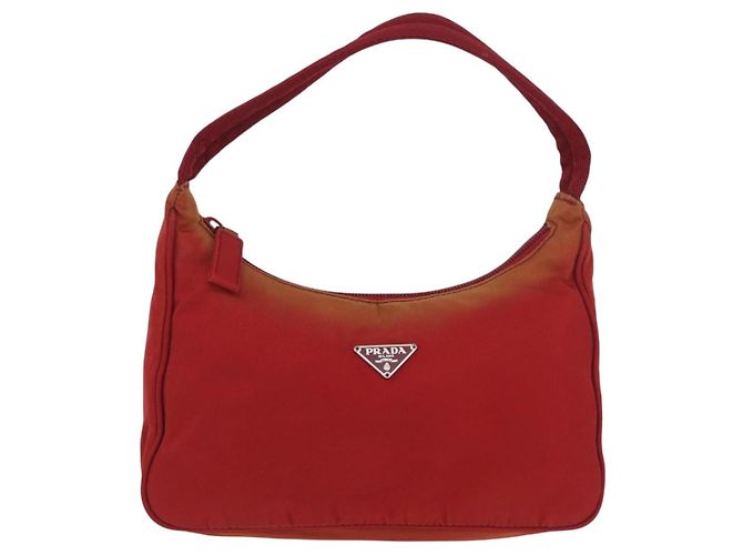 PRADA Borsa a mano in nylon rosso argento Auth LNZ983 - vista 13
