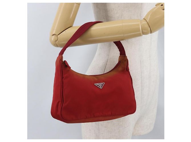 PRADA Borsa a mano in nylon rosso argento Auth LNZ983 - vista 21