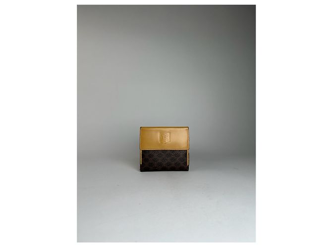 Céline Vintage Celine Paris Triomphe Monogram Leather Wallet Brown Beige - view 2
