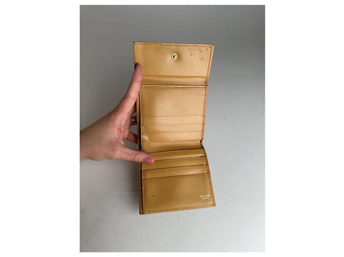Céline Vintage Celine Paris Triomphe Monogram Leather Wallet Brown Beige - view 3
