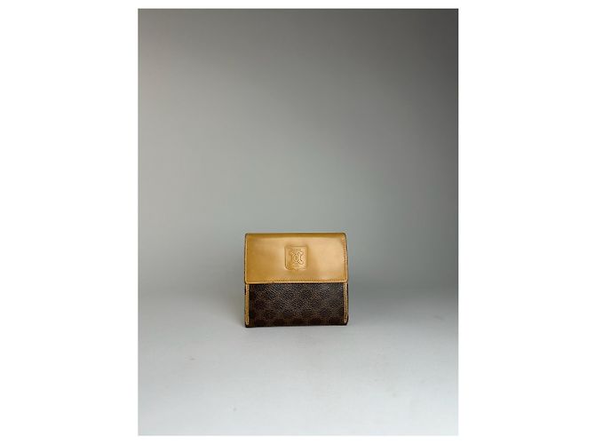 Céline Vintage Celine Paris Triomphe Monogram Leather Wallet Brown Beige - view 5