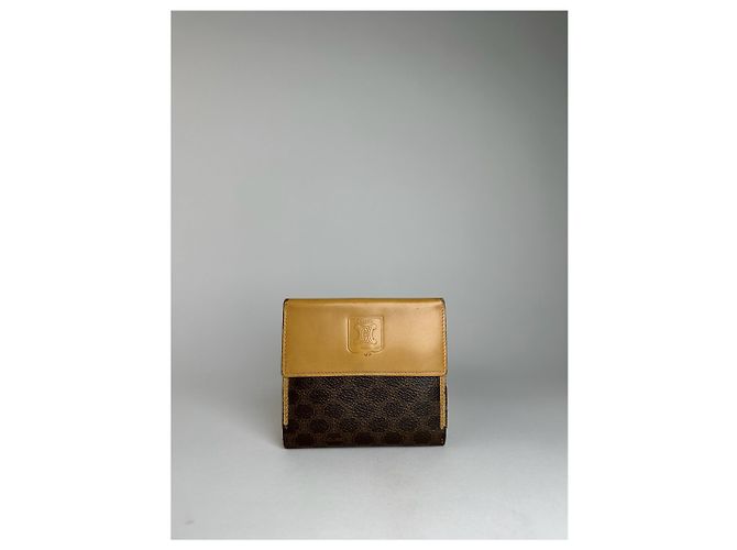 Céline Vintage Celine Paris Triomphe Monogram Leather Wallet Brown Beige - view 7