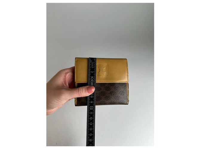 Céline Vintage Celine Paris Triomphe Monogram Leather Wallet Brown Beige - view 8