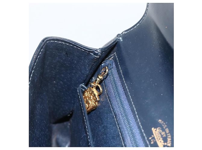 GUCCI Schultertasche aus Leder in Marineblau und Gold Auth LNZ977 Golden - Ansicht 9
