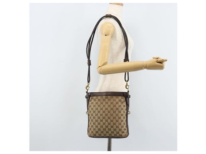 Borsa a Spalla GG Canvas Gucci Beige Oro 109106 Auth 173911 D'oro - vista 21