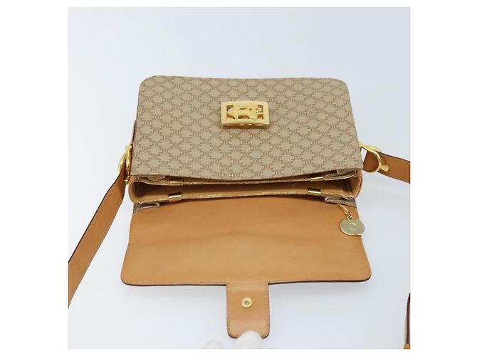 Céline Bolsa de ombro em lona Macadam Celine com estampa de carruagem PVC bege ouro Auth 172407 Dourado - vista 10
