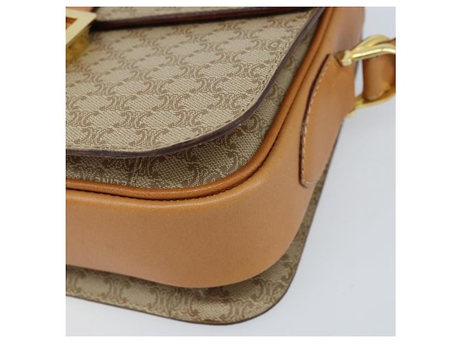 Céline Bolsa de ombro em lona Macadam Celine com estampa de carruagem PVC bege ouro Auth 172407 Dourado - vista 14