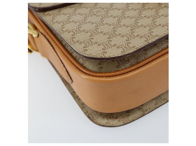 Céline Bolsa de ombro em lona Macadam Celine com estampa de carruagem PVC bege ouro Auth 172407 Dourado - vista 15