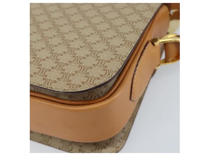 Céline Bolsa de ombro em lona Macadam Celine com estampa de carruagem PVC bege ouro Auth 172407 Dourado - vista 16