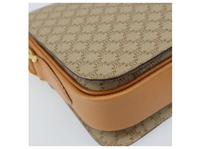 Céline Bolsa de ombro em lona Macadam Celine com estampa de carruagem PVC bege ouro Auth 172407 Dourado - vista 17