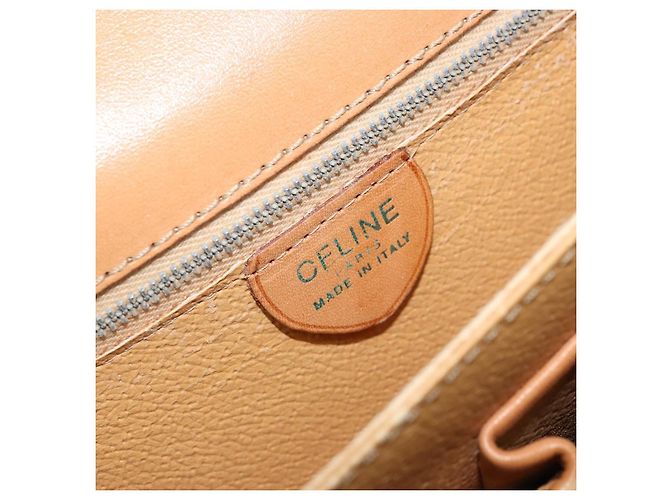 Céline Bolsa de ombro em lona Macadam Celine com estampa de carruagem PVC bege ouro Auth 172407 Dourado - vista 19