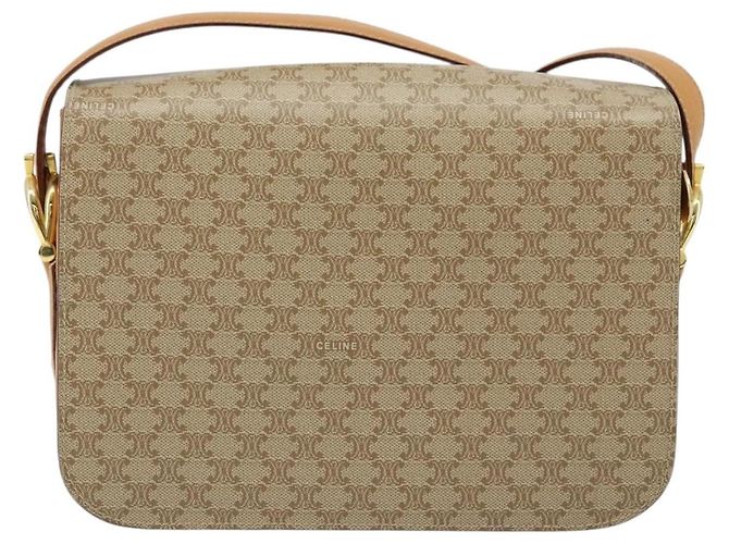 Céline Bolsa de ombro em lona Macadam Celine com estampa de carruagem PVC bege ouro Auth 172407 Dourado - vista 2