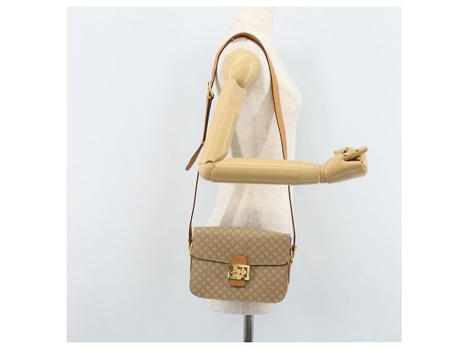 Céline Bolsa de ombro em lona Macadam Celine com estampa de carruagem PVC bege ouro Auth 172407 Dourado - vista 26
