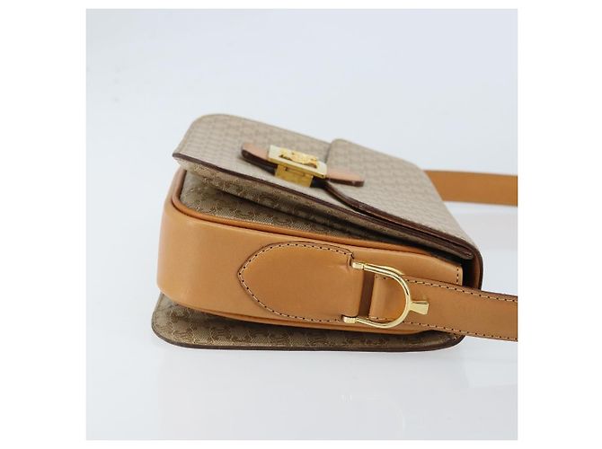 Céline Bolsa de ombro em lona Macadam Celine com estampa de carruagem PVC bege ouro Auth 172407 Dourado - vista 3