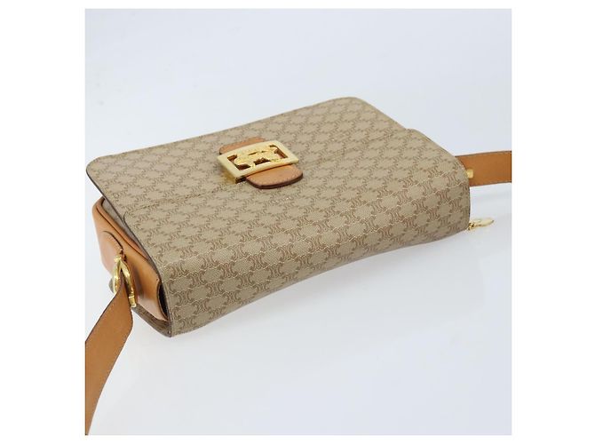 Céline Bolsa de ombro em lona Macadam Celine com estampa de carruagem PVC bege ouro Auth 172407 Dourado - vista 6