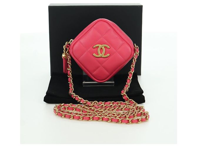 CHANEL Pochette a Spalla Choco Bar con Catena in Pelle di Agnello Rosa Oro CC Auth LNZ440SAM D'oro - vista 12