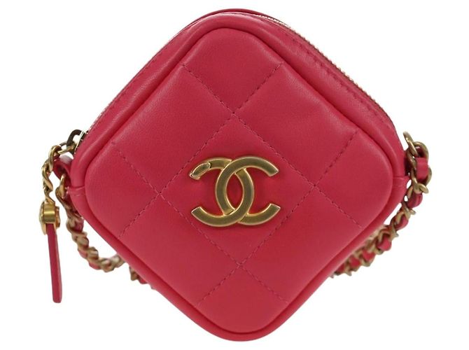CHANEL Pochette a Spalla Choco Bar con Catena in Pelle di Agnello Rosa Oro CC Auth LNZ440SAM D'oro - vista 13