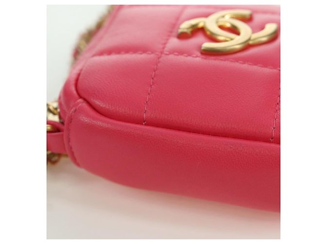 CHANEL Pochette a Spalla Choco Bar con Catena in Pelle di Agnello Rosa Oro CC Auth LNZ440SAM D'oro - vista 15