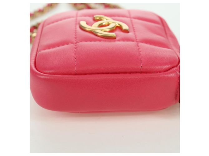 CHANEL Pochette a Spalla Choco Bar con Catena in Pelle di Agnello Rosa Oro CC Auth LNZ440SAM D'oro - vista 16